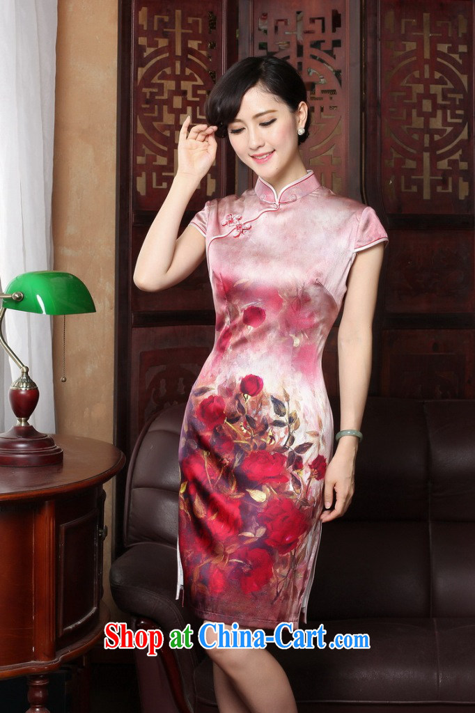 Dan smoke 2015 new rose high sauna silk retro genuine heavy Silk Cheongsam short summer dresses female figure color 2 XL pictures, price, brand platters! Elections are good character, the national distribution, so why buy now enjoy more preferential! Health
