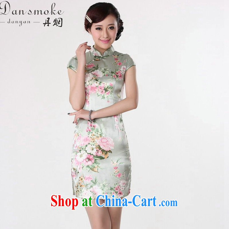 Bin Laden smoke-free summer new cheongsam dress Chinese Chinese improved, for national costumes the flap stamp short cheongsam as shown color XL, Bin Laden smoke, shopping on the Internet