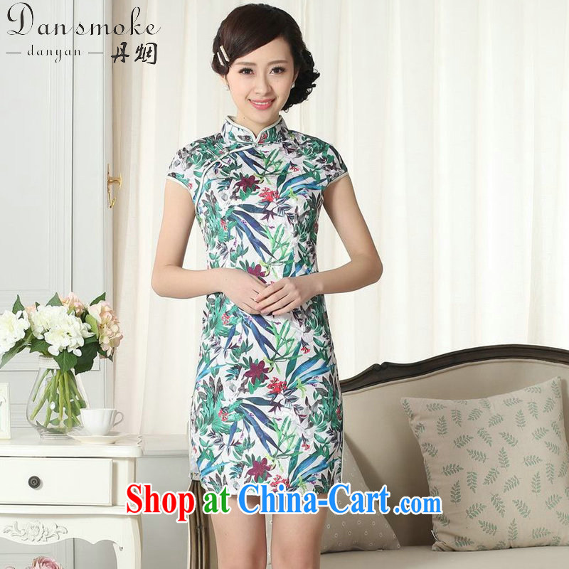 Bin Laden smoke summer new female elegance Chinese qipao saffron Green Leaf Chinese graphics thin, for a tight short dresses such as the color 2 XL