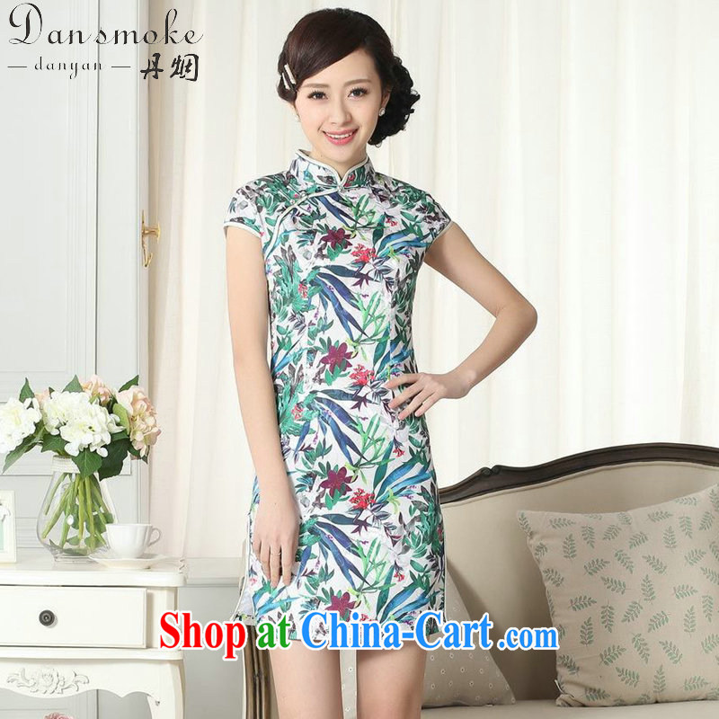 Bin Laden smoke summer new female elegance Chinese qipao saffron Green Leaf Chinese graphics thin, for a tight short dresses such as the color 2 XL, Bin Laden smoke, shopping on the Internet