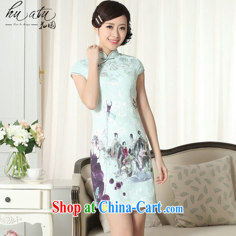 spend the summer with new female lady stylish jacquard cotton cultivating short cheongsam dress Chinese is a hard-pressed for the cheongsam dress such as the color 2 XL