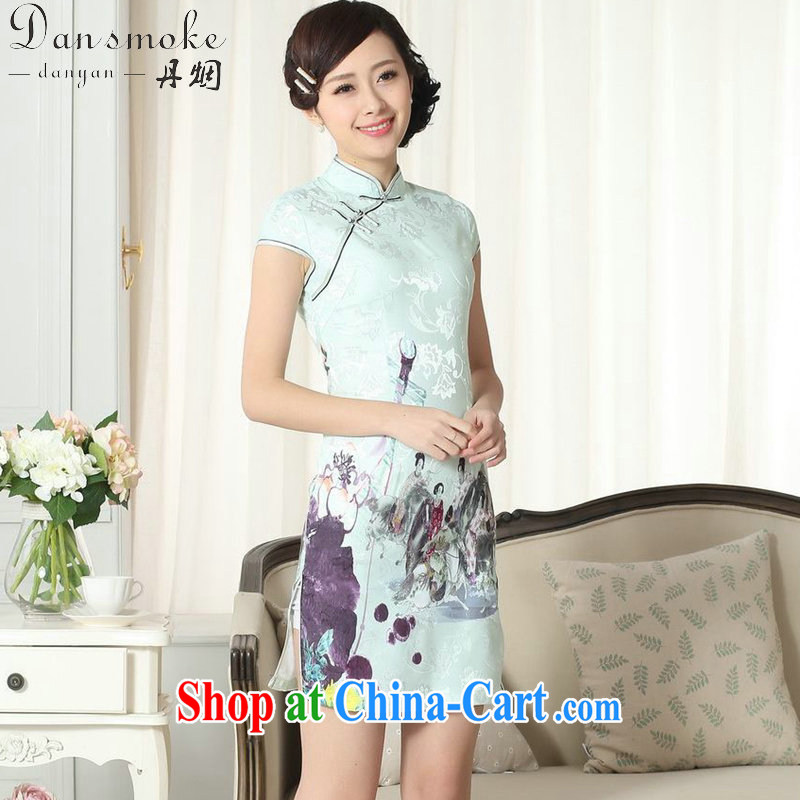 Bin Laden smoke summer new female lady stylish jacquard cotton cultivating short cheongsam dress Chinese is a hard-pressed for the cheongsam dress such as the color 2 XL, bin Laden smoke, shopping on the Internet