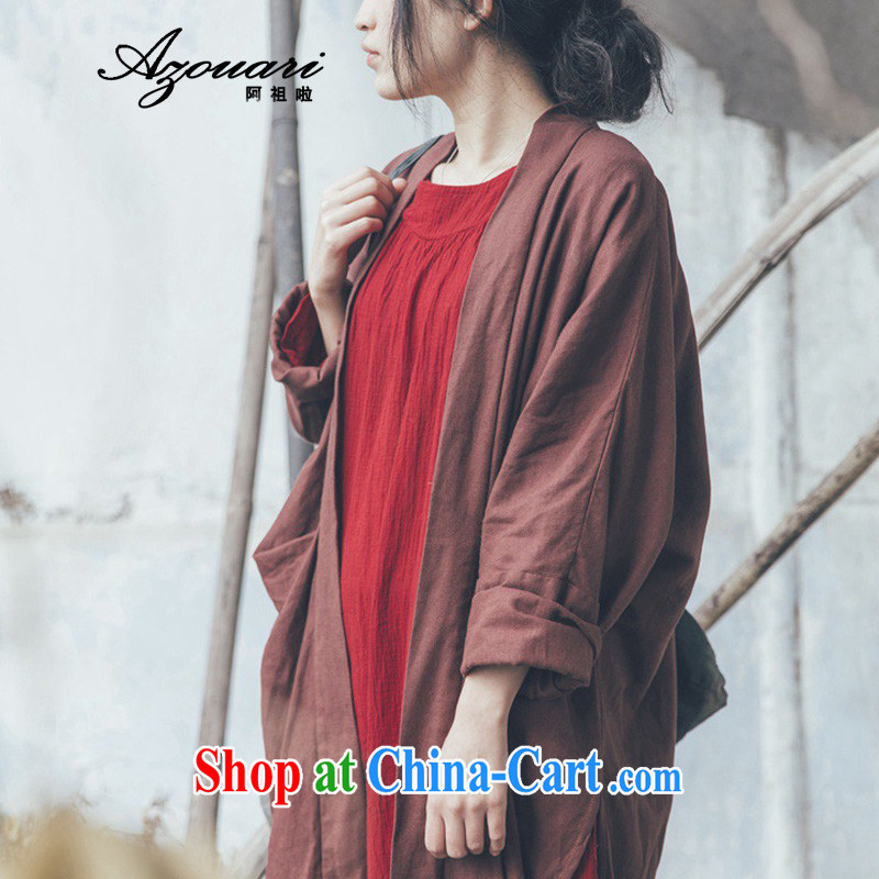 The TSU defense (Azouari) high-quality spring retro, 100 ground on the long-sleeved T-shirt Chinese female long wind jacket such as the Red Cross and coffee Color Code, the ancestral defense (AZOUARI), shopping on the Internet