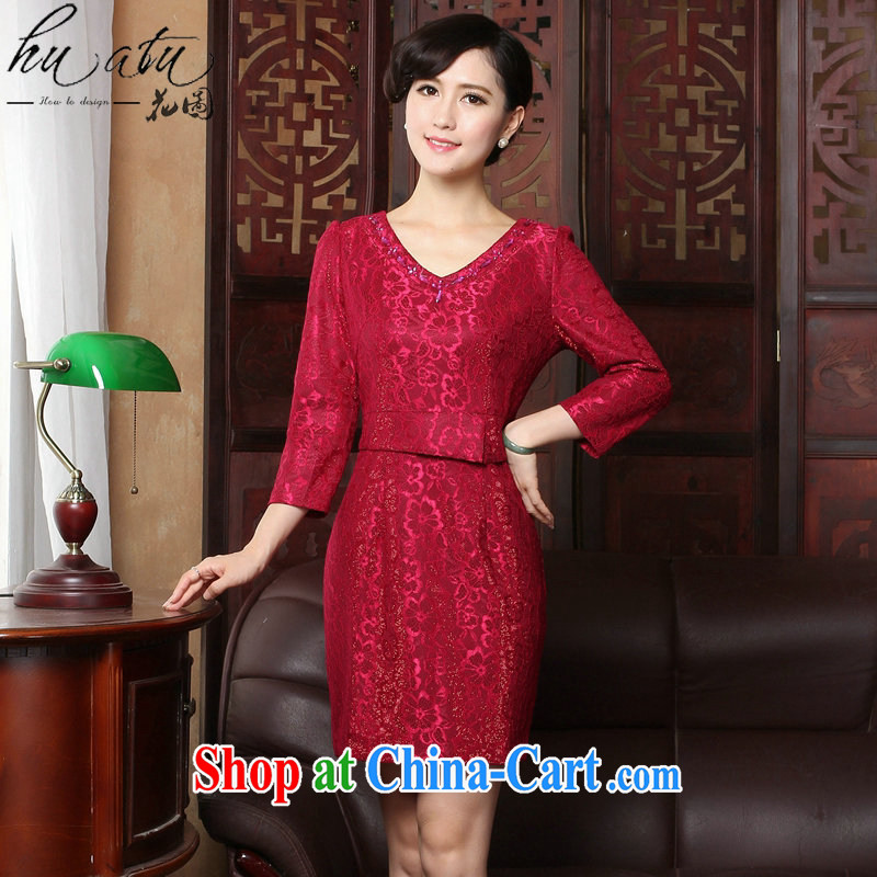 Take the 2015 spring dresses new V collar lace 9 cuff elegant beauty everyday dresses dresses dresses in figure 3XL, spend figure, and shopping on the Internet