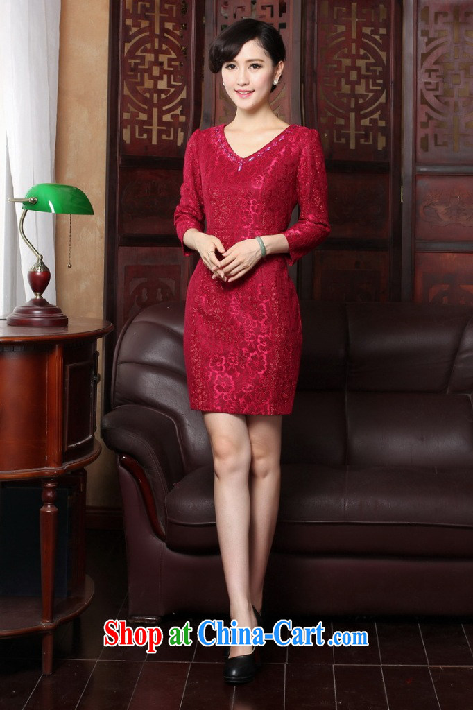 Dan smoke 2015 spring dresses new V collar lace 9 cuff elegant beauty everyday dresses dresses dresses such as the color 3 XL pictures, price, brand platters! Elections are good character, the national distribution, so why buy now enjoy more preferential! Health