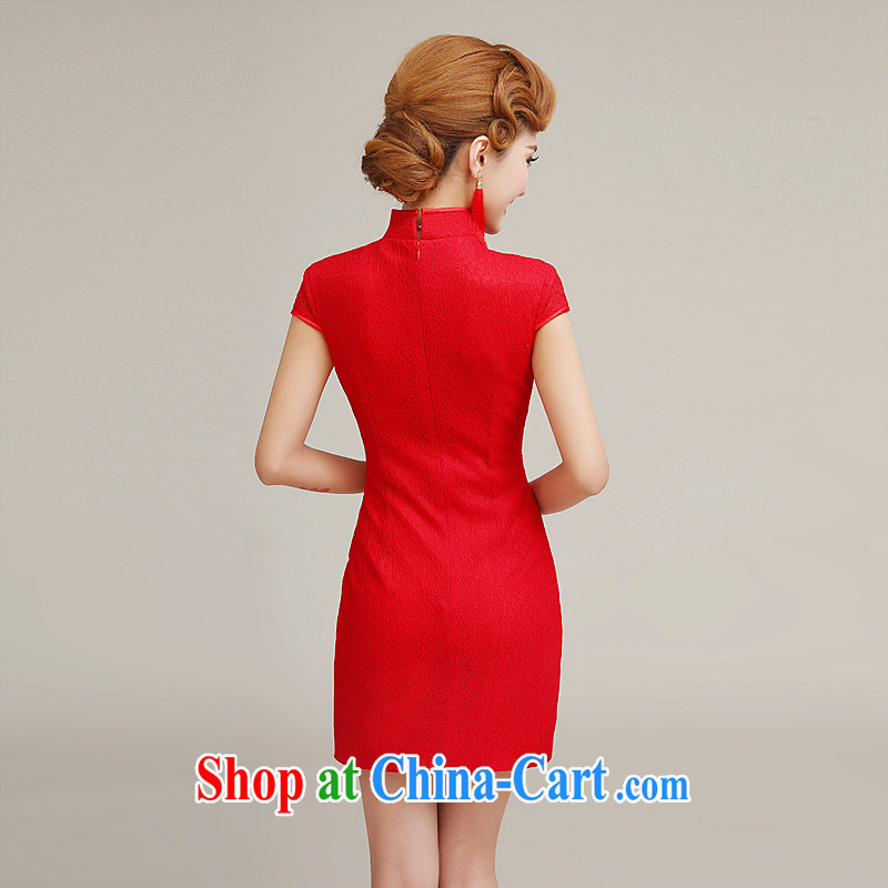 2015 spring and summer new bride toast clothing cheongsam dress, collar lace short dress New Red improved stylish wedding dresses flowers cheongsam red M, diffuse Connie married Yi, shopping on the Internet