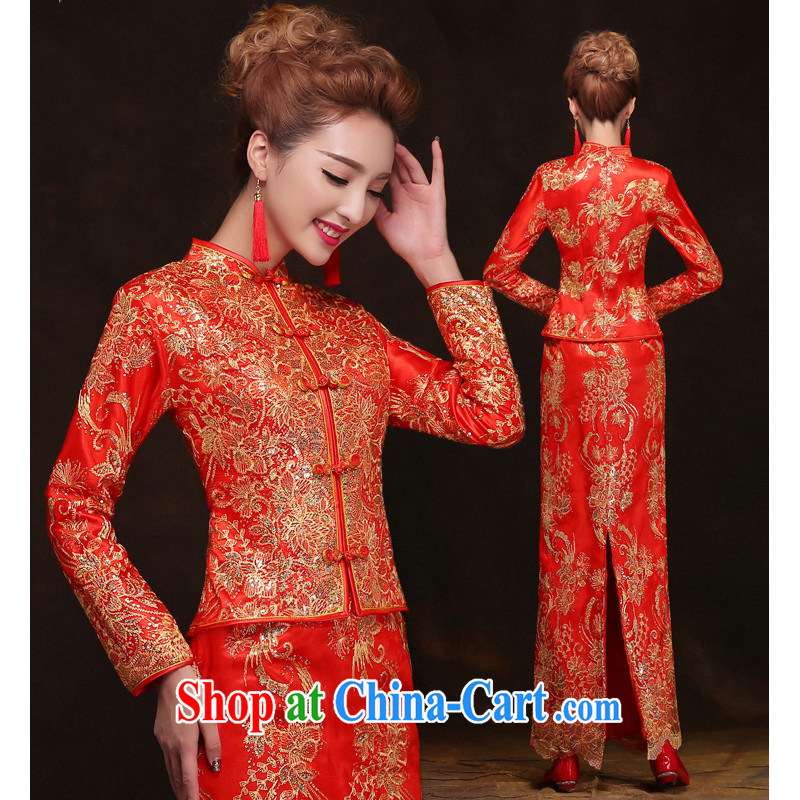 2015 spring new cheongsam Chinese wedding dress show reel service long, long-sleeved cotton bows clothing autumn and winter bridal dresses bows service back to door service XXL, diffuse Connie married Yi, shopping on the Internet