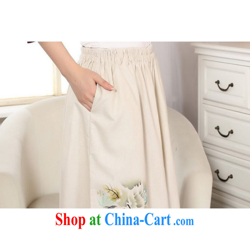 Jing An older children, Trouser Press Trouser press summer wear elastic waist cotton Ma hand-painted Tang pants MOM pants 9 pants ethnic wind widening and trouser press M yellow L, an Jing, shopping on the Internet
