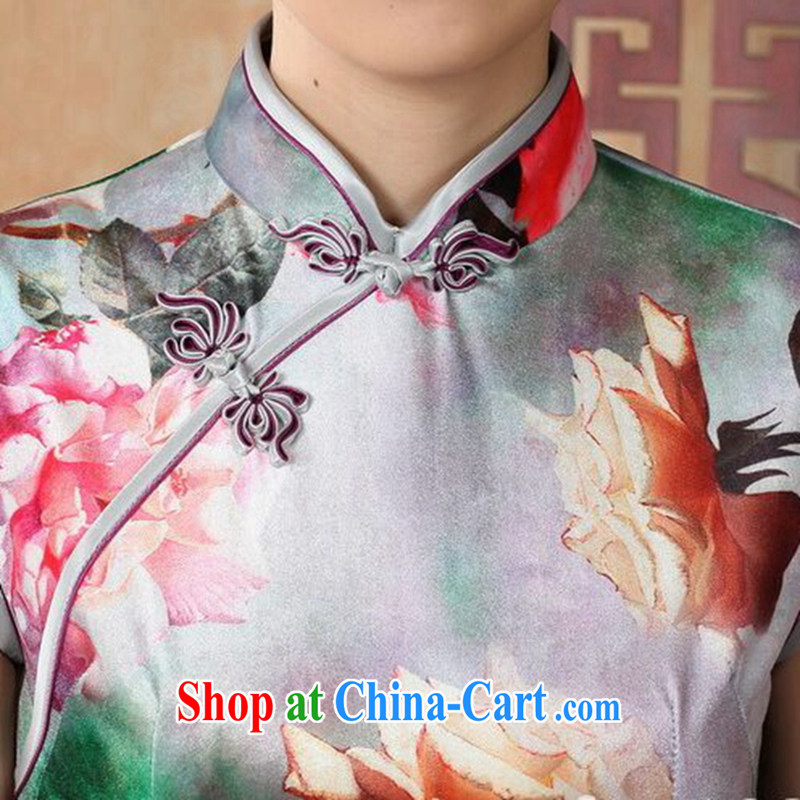 Bin Laden smoke dresses summer new women with Chinese improved, for stretch-wool painting stylish classic short-sleeved short cheongsam as color 2XL, Bin Laden smoke, shopping on the Internet