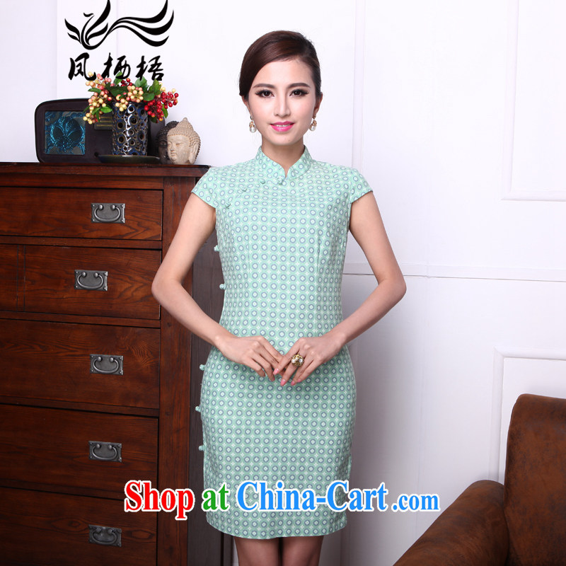 Bong-amphibious Ori-star Dream summer 2015 new retro style dresses cotton cultivating the stamp cheongsam DQ 1519 green XXL