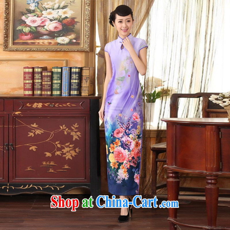 Jing An outfit, Ms. Tang with Diane Fong water droplets collar short-sleeve cultivating long double cheongsam - A purple M, facilitating Jing, online shopping