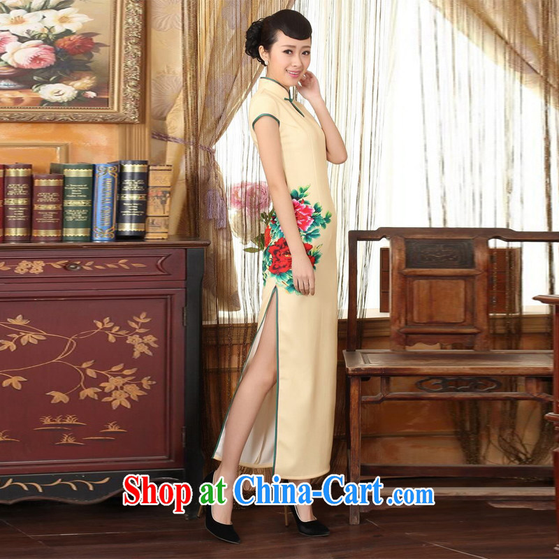 Jing An outfit, Ms. Tang national color day Hong Kong cheongsam dress beauty graphics thin elegance dresses long dresses yellow 2XL, an Jing, shopping on the Internet