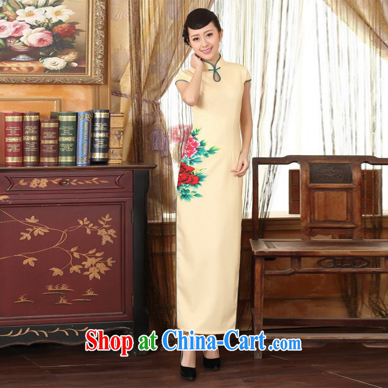 Jing An outfit, Ms. Tang national color day Hong Kong cheongsam dress beauty graphics thin elegance dresses long dresses yellow 2XL, an Jing, shopping on the Internet