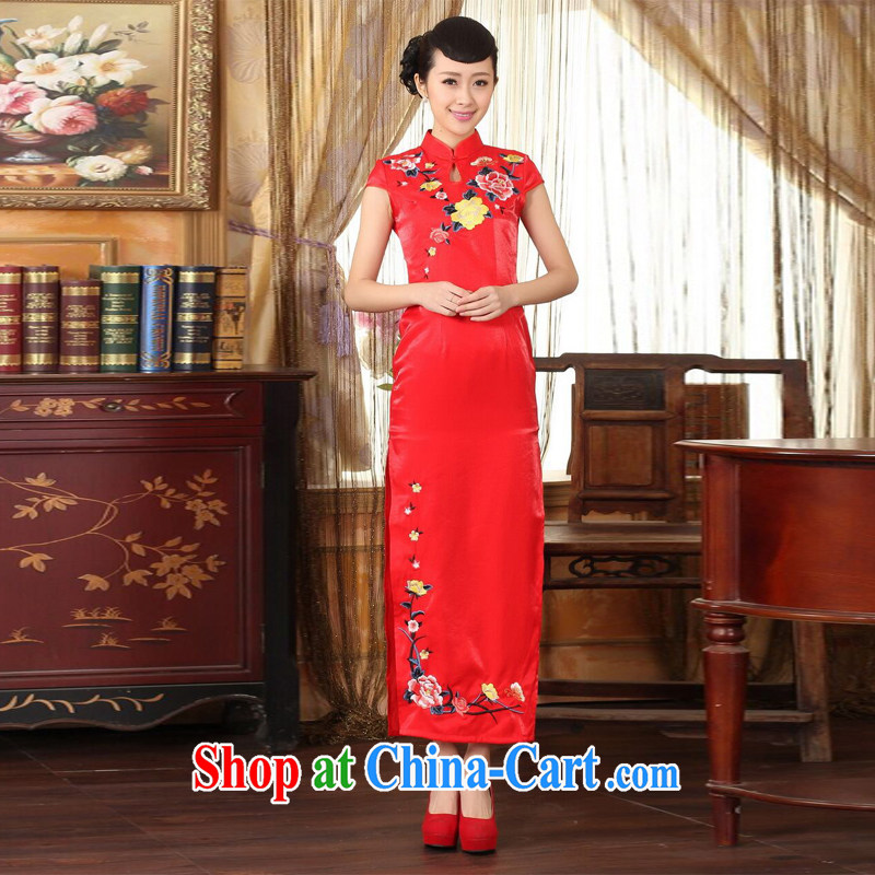Jing An outfit, Ms. Tang red embroidery cheongsam dress beauty graphics thin elegance dress long cheongsam red 2 XL