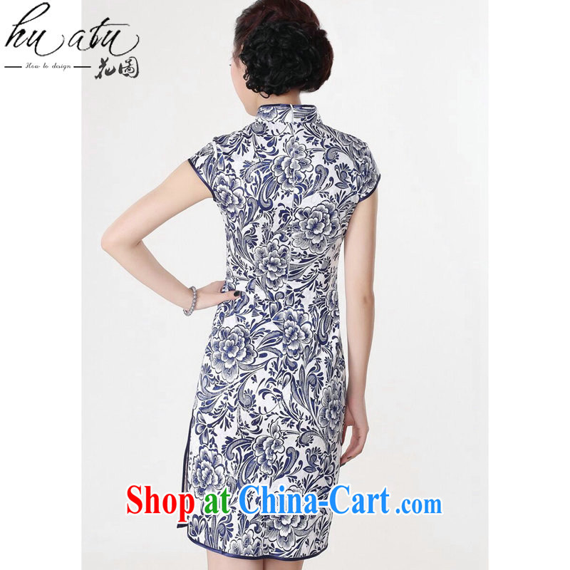 Take the 2015 summer dresses new female Chinese improved, full cotton blue and white porcelain graphics thin retro short cheongsam 4 color 2 XL, figure, and shopping on the Internet