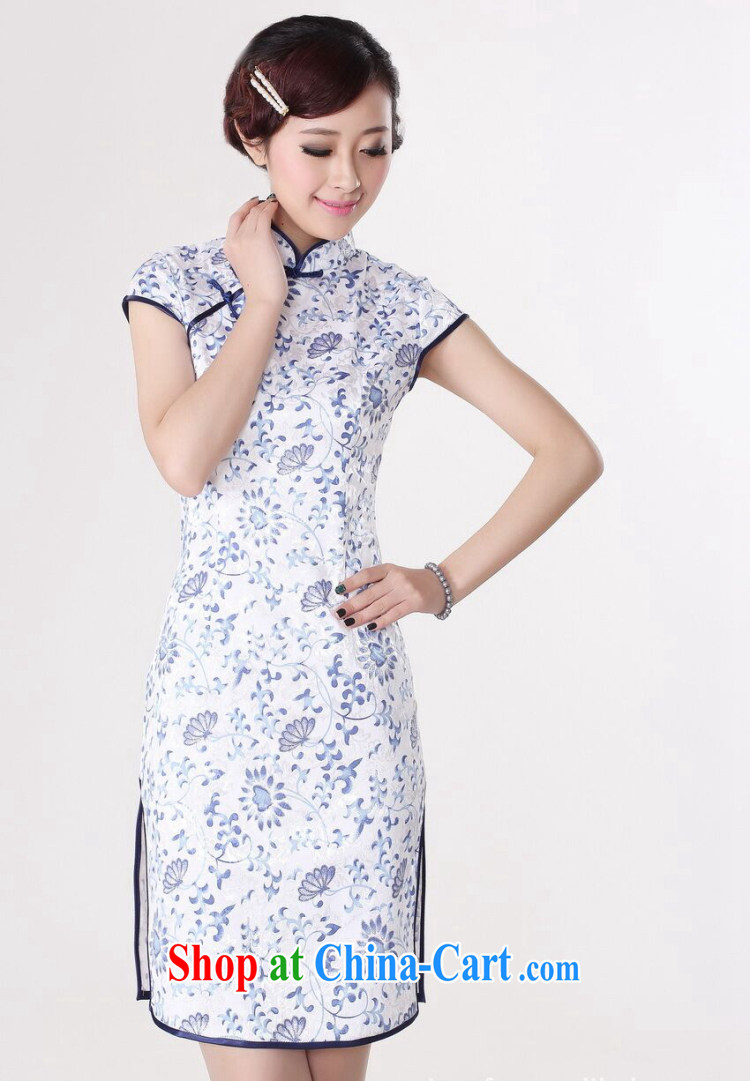 Dan smoke 2015 summer dresses new female Chinese improved, full cotton blue and white porcelain graphics thin retro short cheongsam 4 color M pictures, price, brand platters! Elections are good character, the national distribution, so why buy now enjoy more preferential! Health