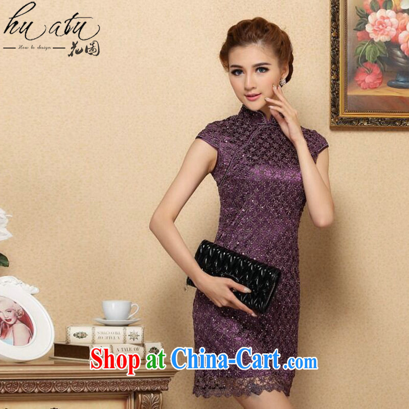 spend the summer outfit with new manual the drill Chinese improved cheongsam, style water-soluble lace improved cheongsam dress purple 3XL, spend figure, shopping on the Internet