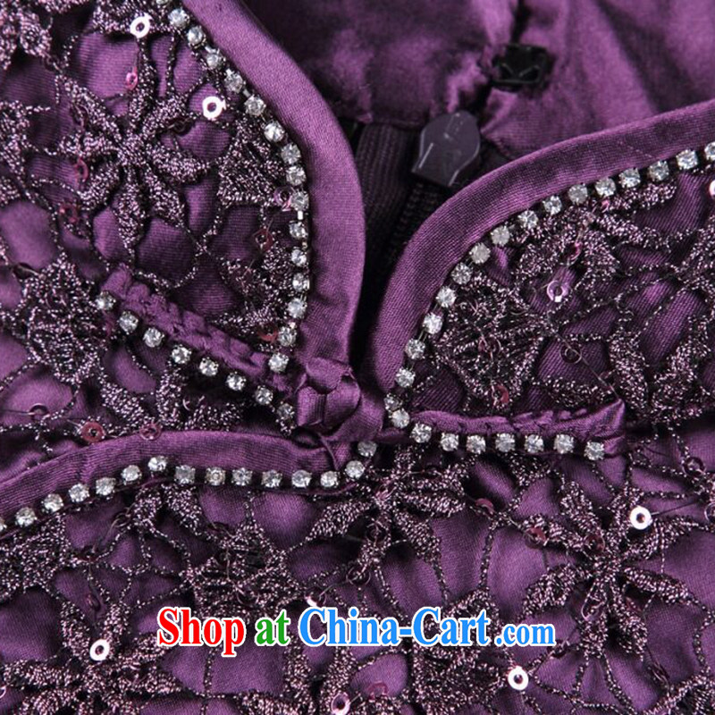 spend the summer outfit with new manual the drill Chinese improved cheongsam, style water-soluble lace improved cheongsam dress purple 3XL, spend figure, shopping on the Internet