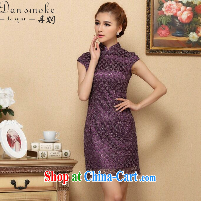 Dan smoke summer outfit New manually, the drill Chinese improved cheongsam, style water-soluble lace improved cheongsam dress purple 3XL, Bin Laden smoke, shopping on the Internet