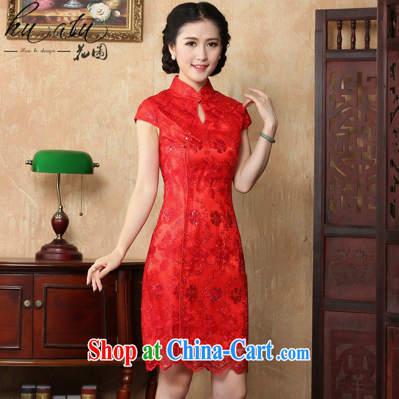 Take the red bridal wedding dress dresses summer female Chinese Antique embroidery take short, improved cheongsam-Noble red 2 XL, spend, and, shopping on the Internet