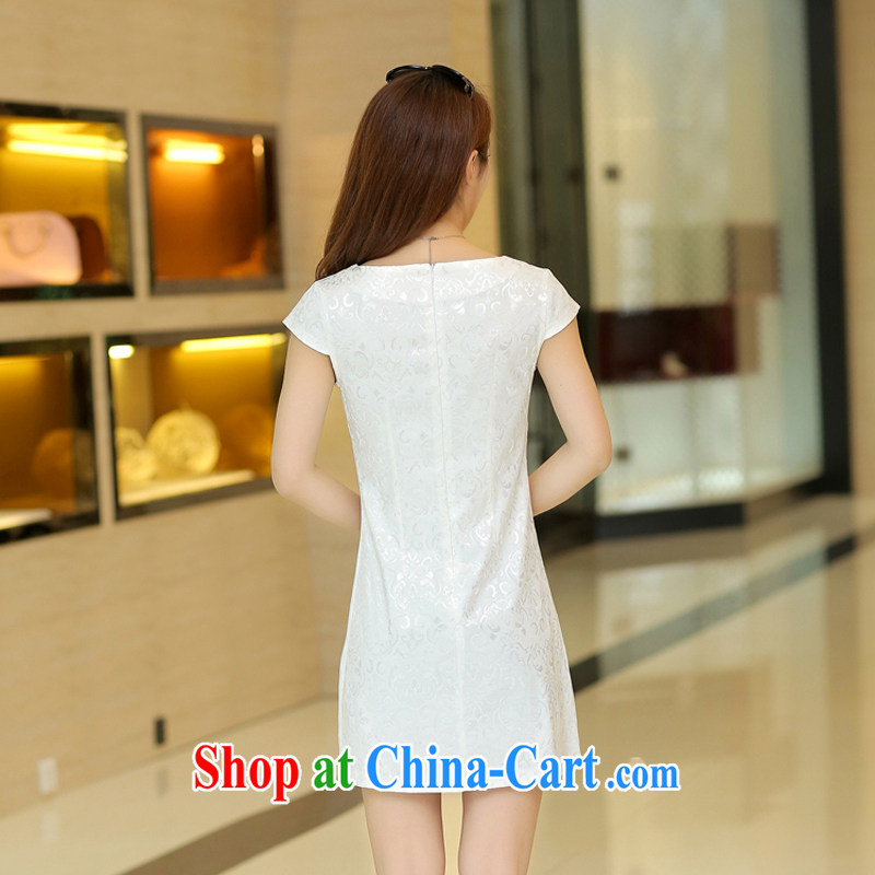 2015 spring and summer new cheongsam dress stylish and refined antique cheongsam dress short, daily style dresses female Chinese XC 1507 white XL Kou, Lance, and shopping on the Internet