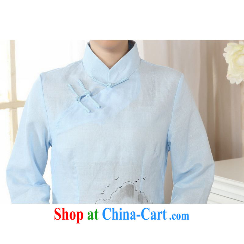 And Jing Ge female Tang Women's clothes summer wear T-shirt, for a tight hand-painted cotton the Chinese Han-female improved light blue 2 XL, Miss Au King pavilion, shopping on the Internet