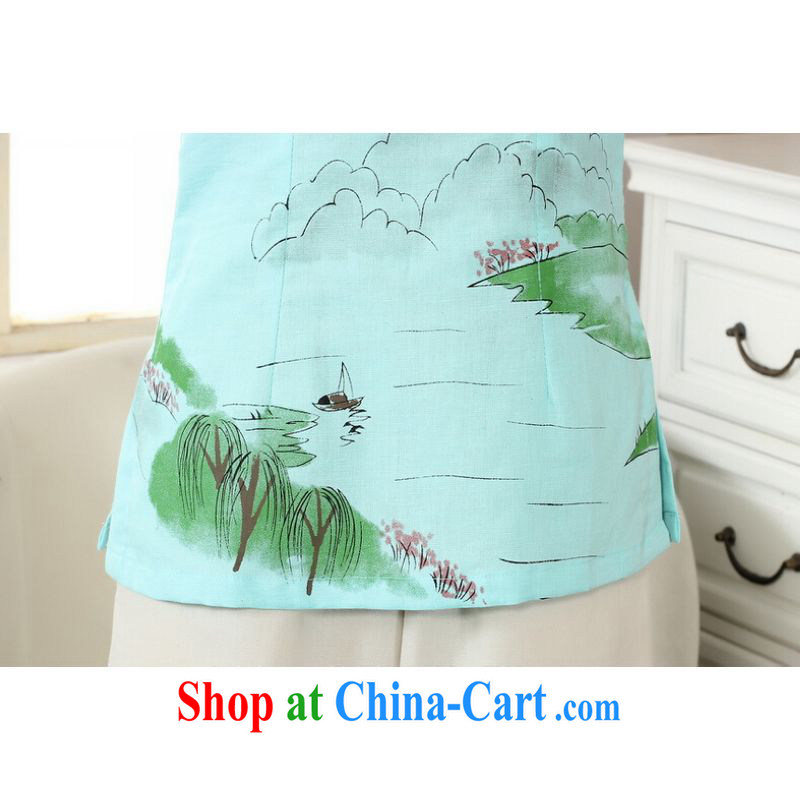 And Jing Ge female Tang Women's clothes summer wear T-shirt, for a tight hand-painted cotton the Chinese Han-female improved green 2 XL, and Jing Ge, shopping on the Internet