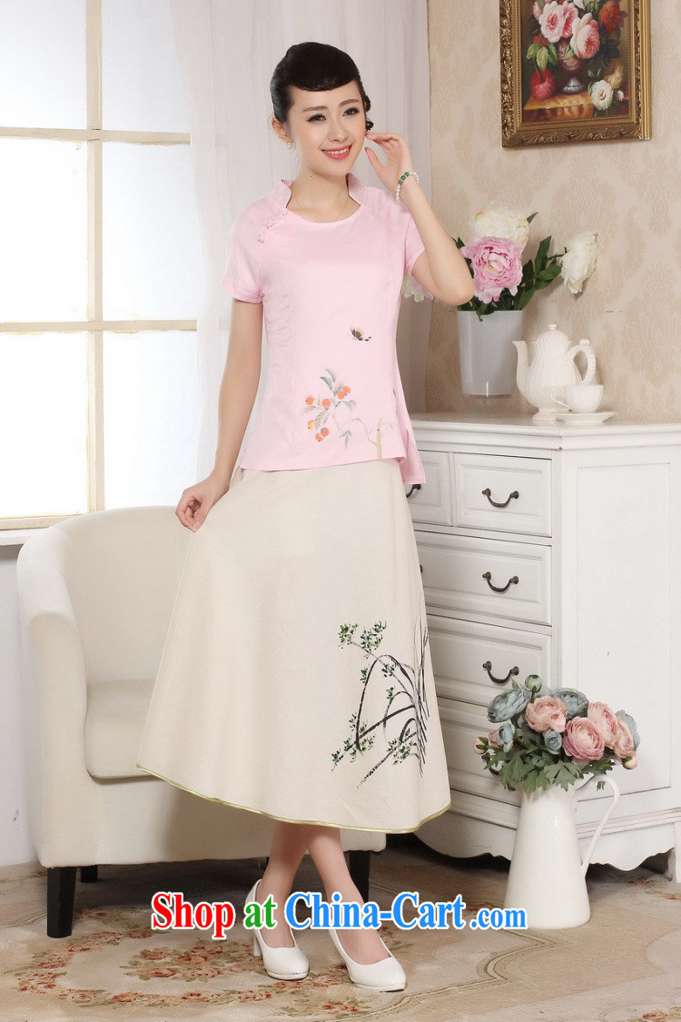And Jing Ge female Tang Women's clothes summer T-shirt, for a tight hand-painted cotton the Chinese Han-female improved pink M pictures, price, brand platters! Elections are good character, the national distribution, so why buy now enjoy more preferential! Health