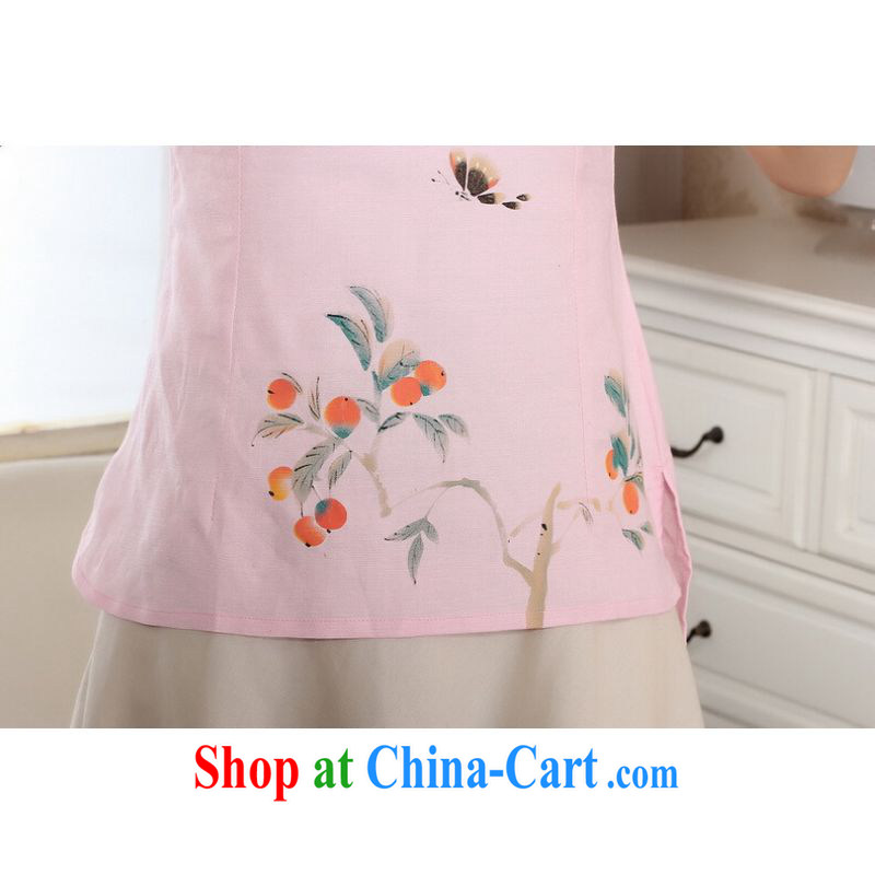 And Jing Ge female Tang Women's clothes summer wear T-shirt, for a tight hand-painted cotton the Chinese Han-female improved pink M, Miss Au King pavilion, shopping on the Internet