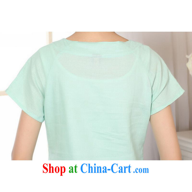 And Jing Ge female Tang Women's clothes summer T-shirt with a tight hand-painted cotton the Chinese Han-female improved green 2 XL, Miss Au King pavilion, shopping on the Internet