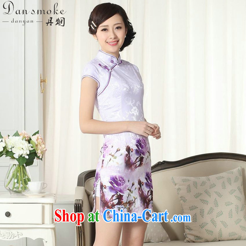 Bin Laden smoke summer new female jacquard cotton daily Chinese qipao cultivating graphics thin, for a tight stamp short cheongsam D 0262 2 XL, Bin Laden smoke, shopping on the Internet