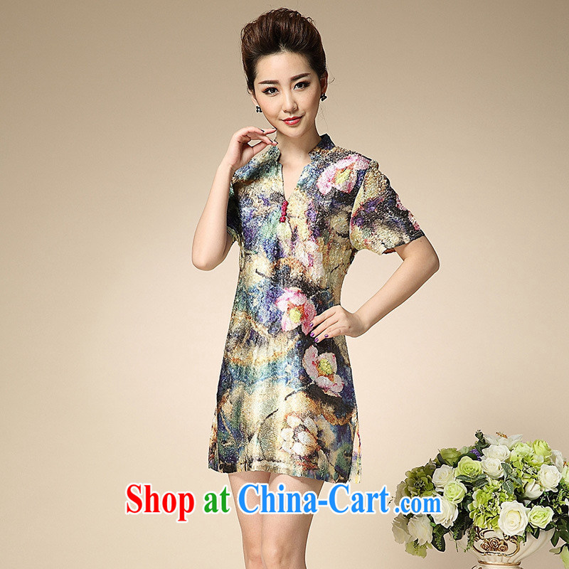 Summer 2015 ladies' new short-sleeved Western sauna silk in the old code dress reseller sourcing free green XXXL, health concerns (Rvie .), and, shopping on the Internet