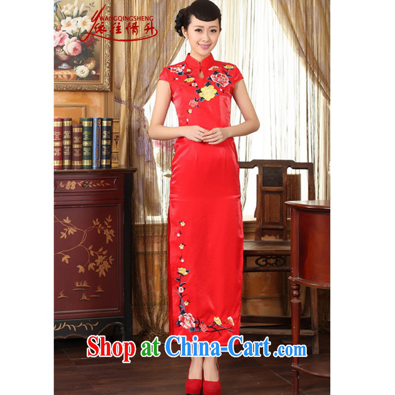 According to the situation in New embroidery Chinese cheongsam beauty graphics thin elegance improved long cheongsam dress red M