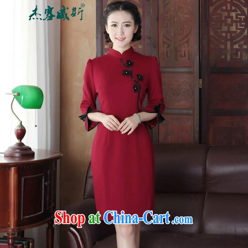 The Jessup, spring and autumn, improved lady elegance, for decals 7 cuff Y qipao wine red XXXL