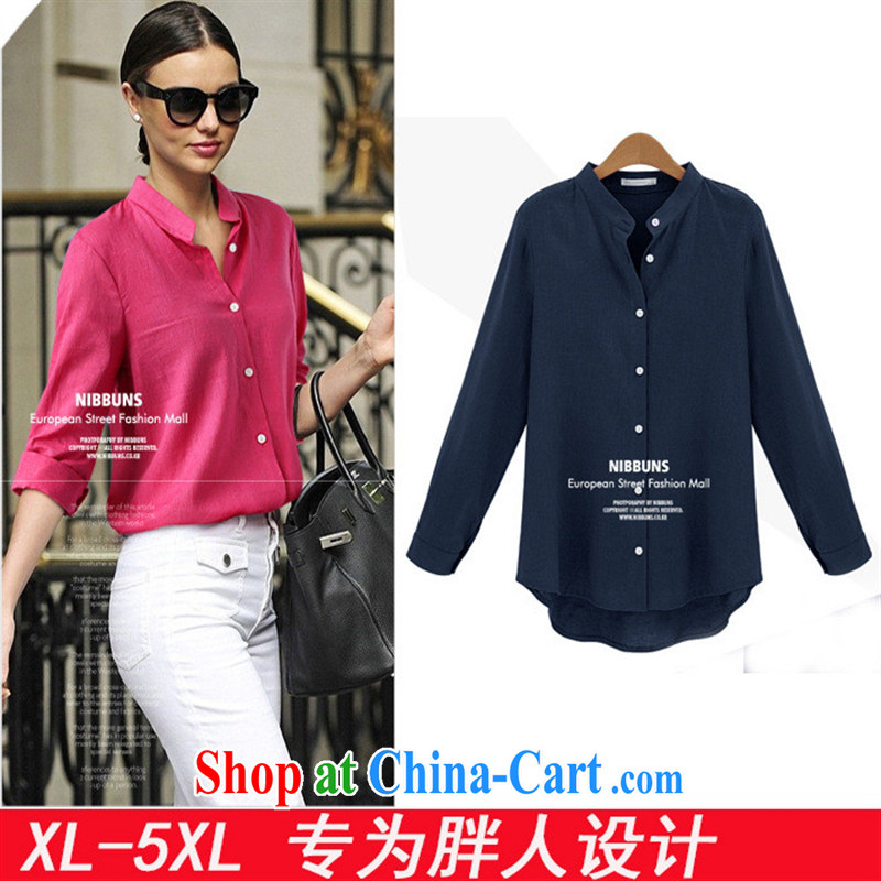 9 dress code, the European site 2015 spring new loose video thin large code shirt lapel 100 in a long, solid shirt girls of big red code XXXXXL, A . J . BB, shopping on the Internet