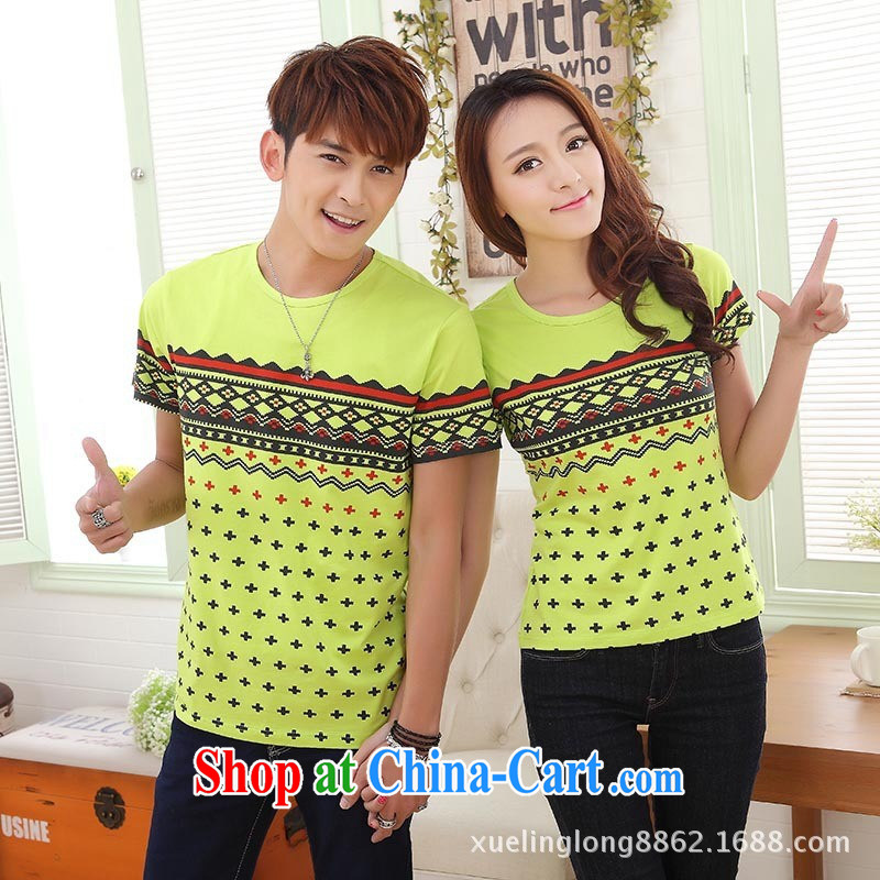 9 month dress couples the 2015 Korean fashion leisure couples round-collar short-shirt fluorescent green dress XXL, A . J . BB, shopping on the Internet