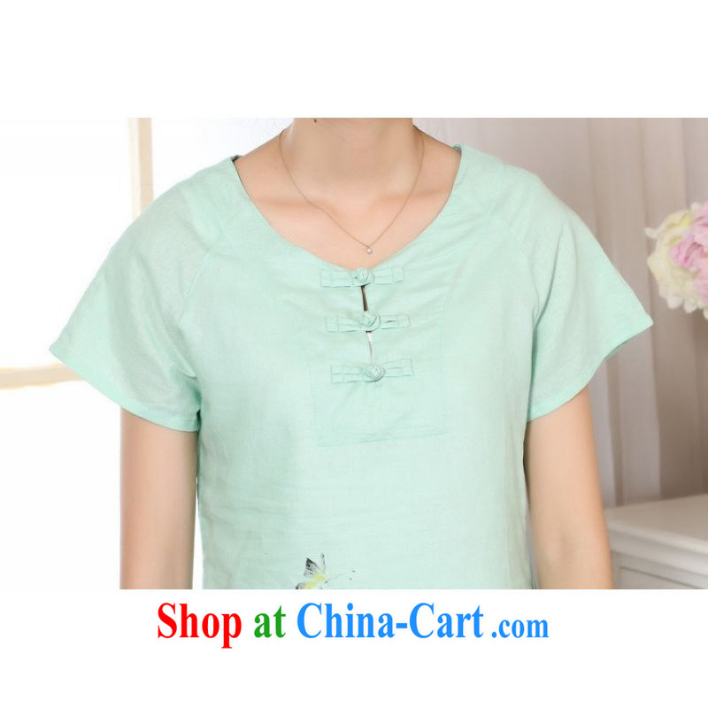 Shanghai, optimize purchase female Tang Women's clothes summer wear T-shirt with a tight hand-painted cotton the Chinese Han-female improved green 2 XL, Shanghai, optimization, and Internet shopping