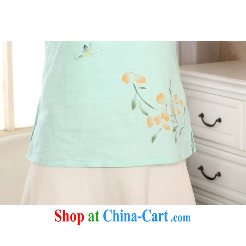 Shanghai, optimize purchase female Tang Women's clothes summer wear T-shirt with a tight hand-painted cotton the Chinese Han-female improved green 2 XL, Shanghai, optimization, and Internet shopping