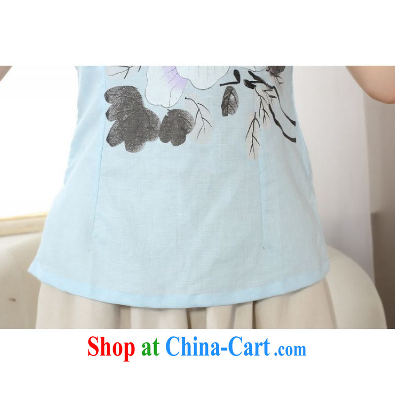 On Shanghai and optimize purchase female Tang Women's clothes summer T-shirt is a tight hand-painted cotton the Chinese Han-female improved light blue 2 XL, Shanghai, optimization, and, shopping on the Internet