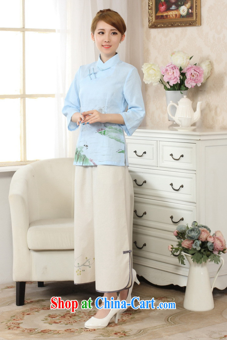 Shanghai, optimize purchase female Tang Women's clothes summer T-shirt, for a tight hand-painted cotton the Chinese Han-female improved light blue 2 XL pictures, price, brand platters! Elections are good character, the national distribution, so why buy now enjoy more preferential! Health