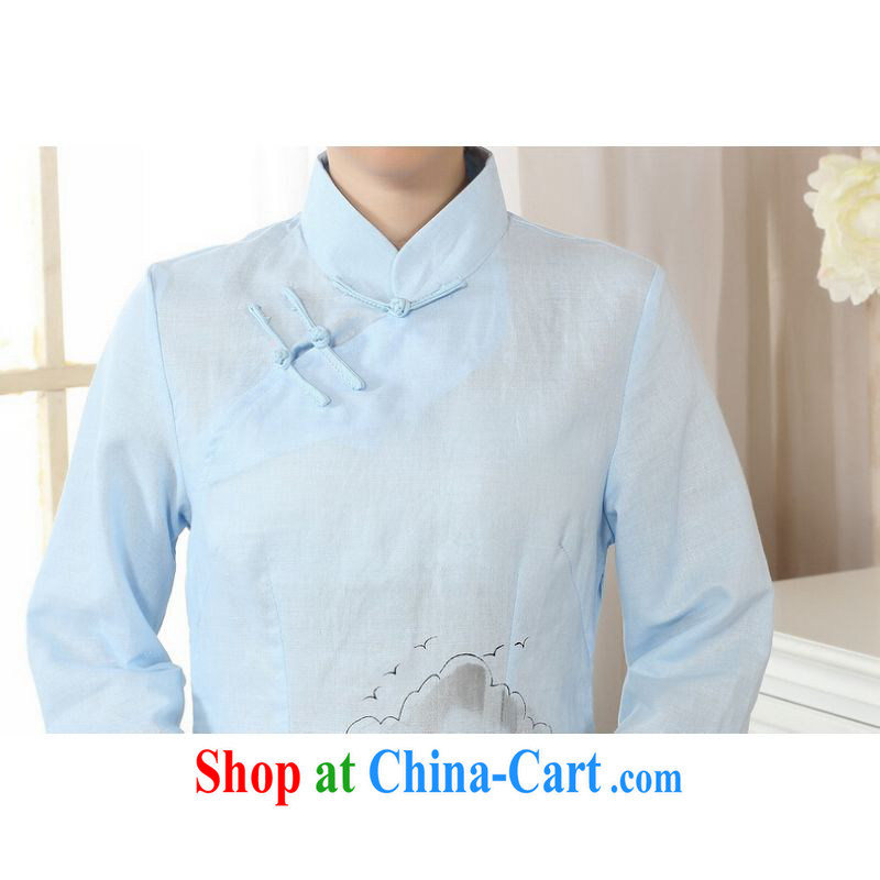 Shanghai, optimize purchase female Tang Women's clothes summer wear T-shirt, for a tight hand-painted cotton the Chinese Han-female improved light blue 2 XL, Shanghai, optimize, and shopping on the Internet