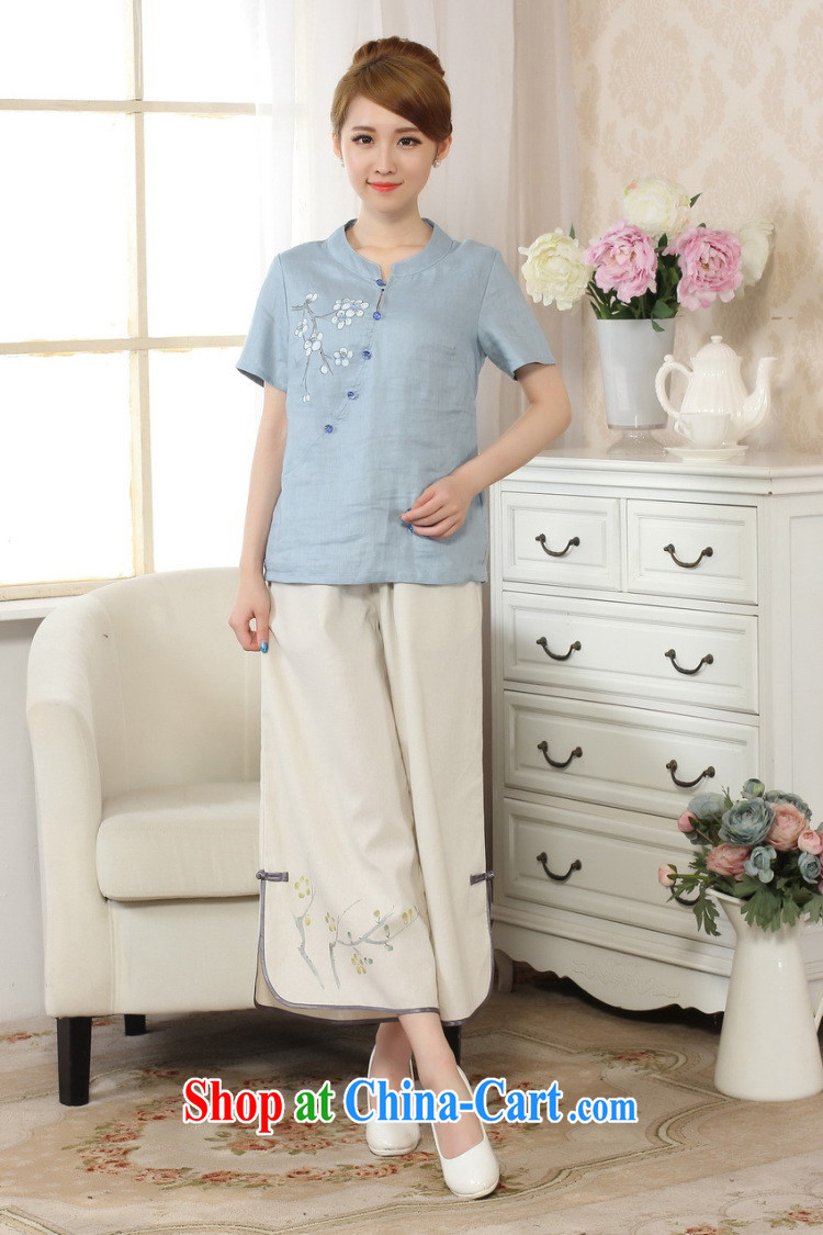 Shanghai, optimize purchase female Tang Women's clothes summer wear T-shirt with a tight hand-painted cotton the Chinese Han-female improved light blue 2 XL pictures, price, brand platters! Elections are good character, the national distribution, so why buy now enjoy more preferential! Health
