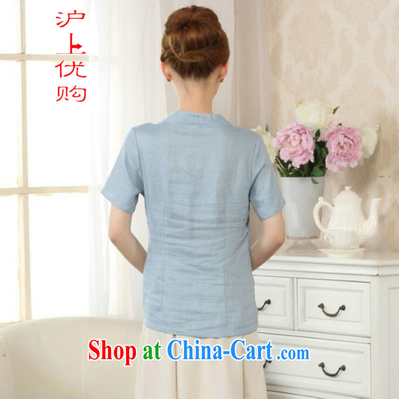 Shanghai, optimize purchase female Tang Women's clothes summer T-shirt with a tight hand-painted cotton the Chinese Han-female improved light blue 2 XL, Shanghai, optimize, and shopping on the Internet