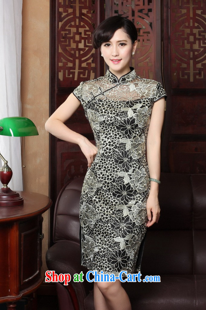 Bin Laden smoke 2015 sexy lace cheongsam summer retro female Chinese improved fashion, for embroidery cheongsam dress in figure 3XL pictures, price, brand platters! Elections are good character, the national distribution, so why buy now enjoy more preferential! Health