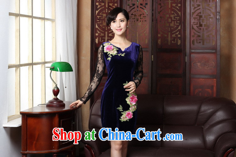 Dan smoke spring and summer new improved cheongsam stylish velour cheongsam dress V for Chinese traditional embroidery lace cheongsam high female figure color 2 XL pictures, price, brand platters! Elections are good character, the national distribution, so why buy now enjoy more preferential! Health