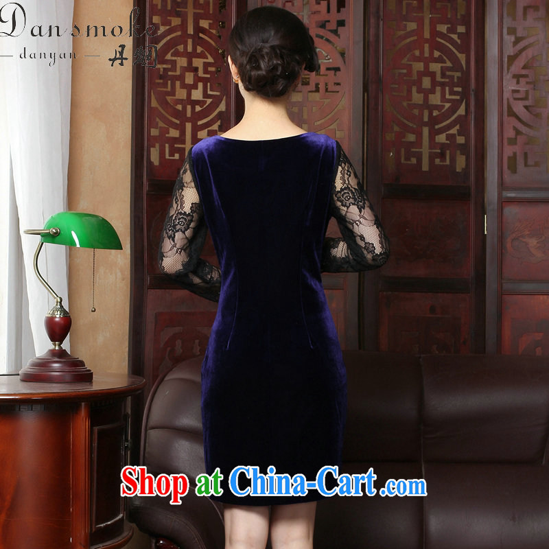 Bin Laden smoke spring and summer new, improved cheongsam stylish velour cheongsam dress V for Chinese traditional embroidery lace cheongsam high female figure color 2 XL, Bin Laden smoke, shopping on the Internet