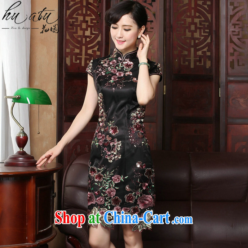 spend the summer with new dresses Tang Women's clothes is silk cheongsam dress pleated skirts dress Chinese improved national wind lace dresses such as the color L, spend figure, shopping on the Internet