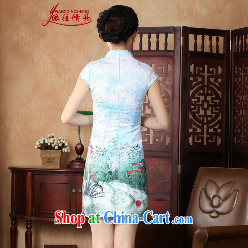 According to summer in New Chinese improved Chinese qipao is a tight jacquard cotton short, cultivating Chinese cheongsam dress - A blue 2 XL, to rise, and shopping on the Internet