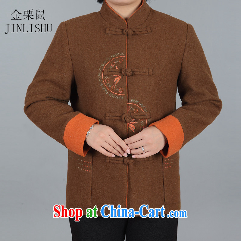 The chestnut mouse new Chinese style, Ms. Shen T-shirt long-sleeved jacket China wind Tang 3 color brown XXXL