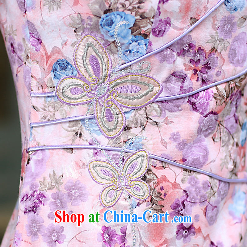 qipao PCA spring and summer with new Tang is improved and stylish ladies stitching short-sleeve beauty purple L, Pca, shopping on the Internet